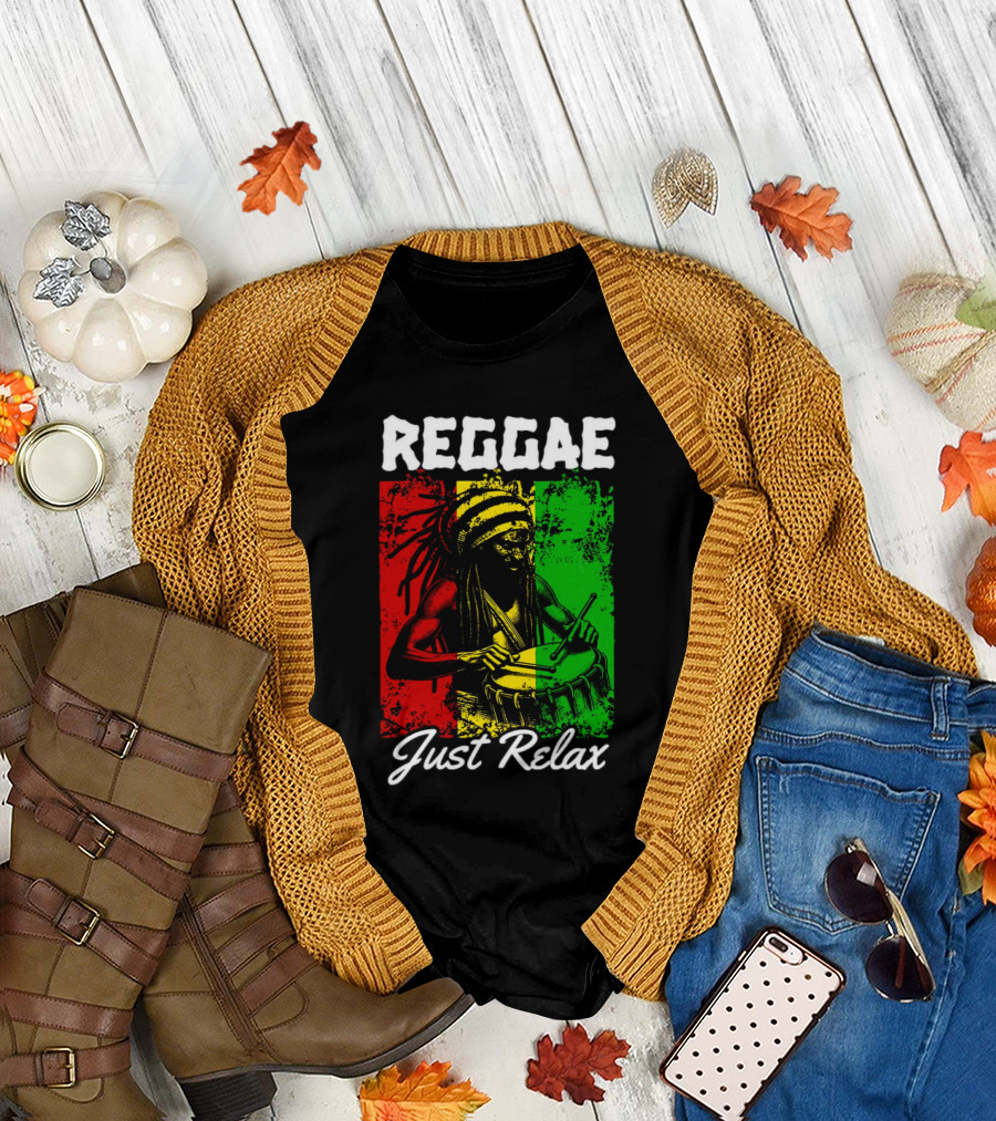 REGGAE Just Relax Rasta Drummer Red Yellow Green T-Shirt
