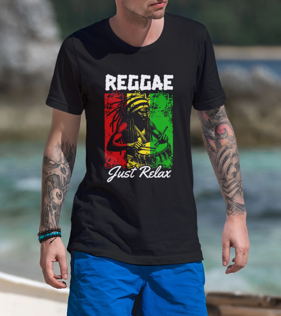 REGGAE Just Relax Rasta Drummer Red Yellow Green T-Shirt