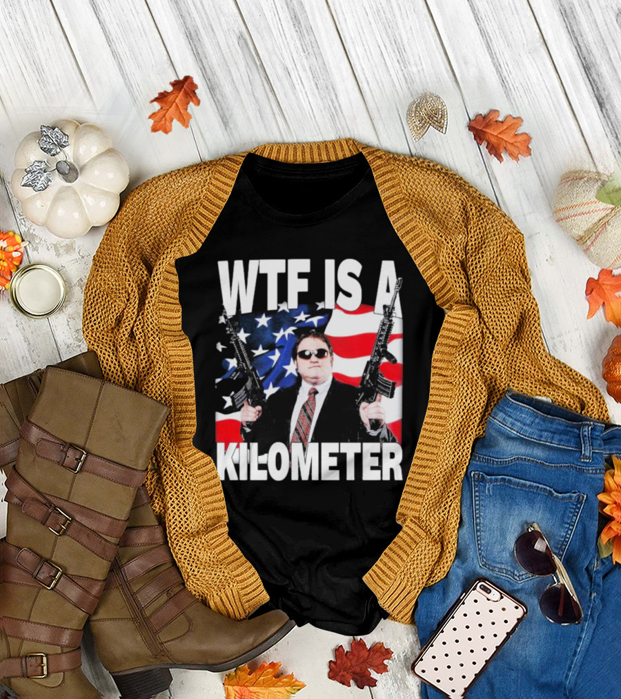 WTF Is a Kilometer American Flag Guns Suit Sunglasses T-Shirt