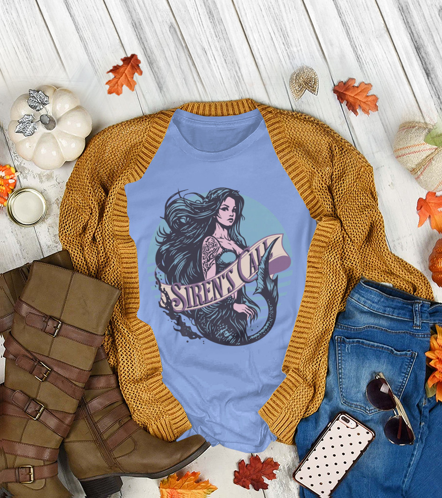 Siren's Call Mermaid Tattoo Ocean Waves T-Shirt