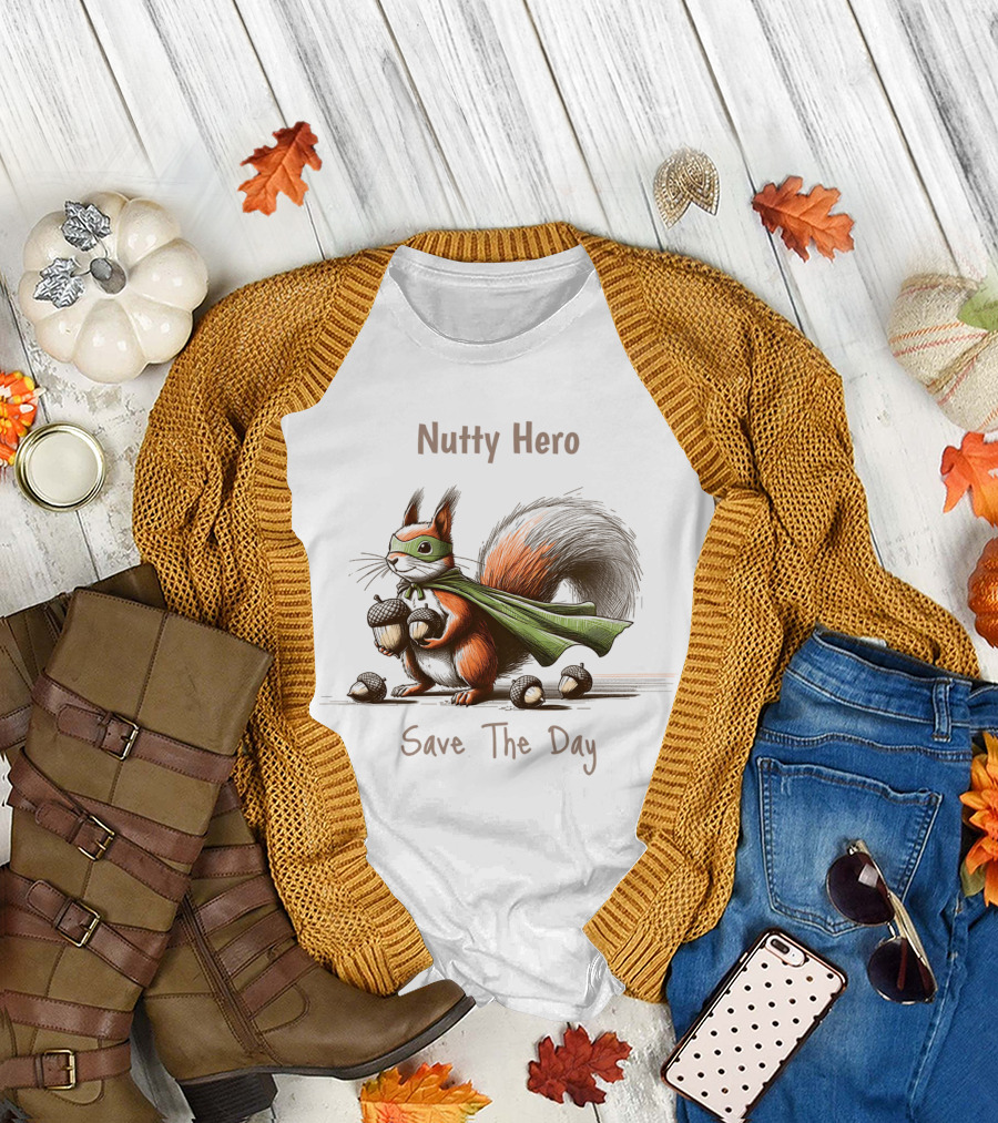 Nutty Hero Save The Day Squirrel with Mask and Cape T-Shirt