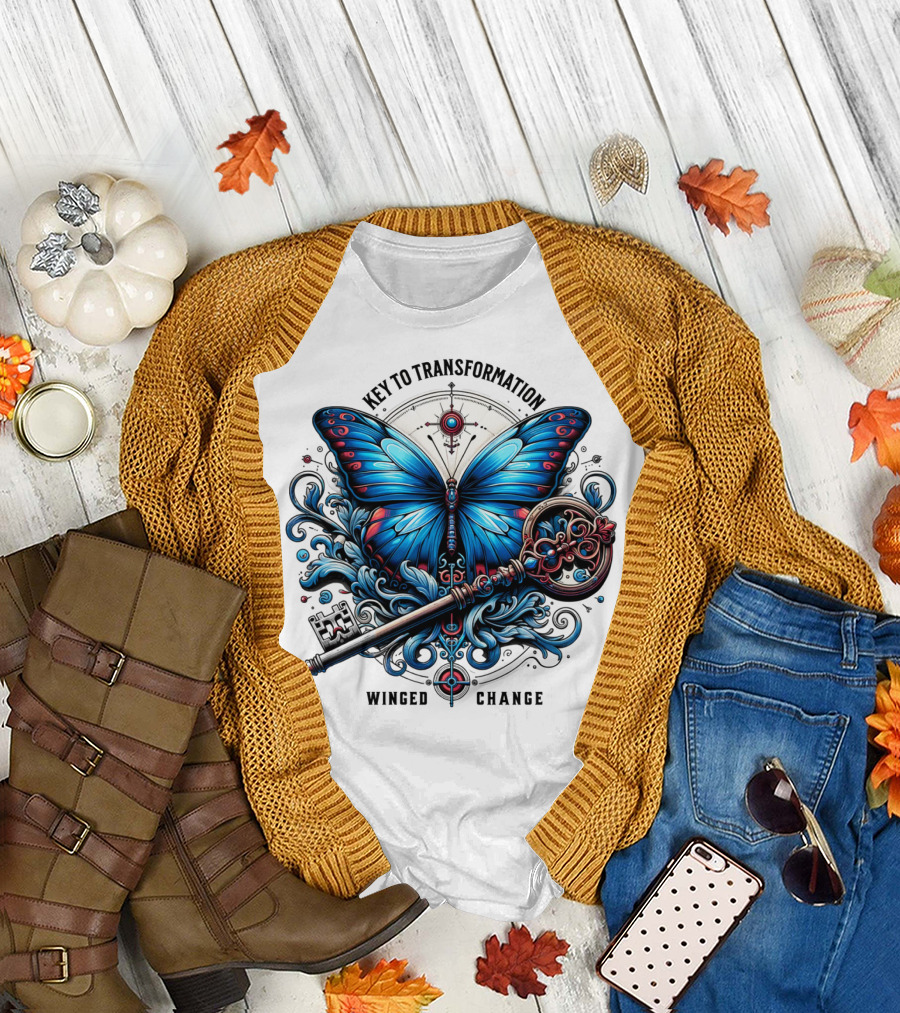 Key To Transformation Winged Change Butterfly and Key T-Shirt