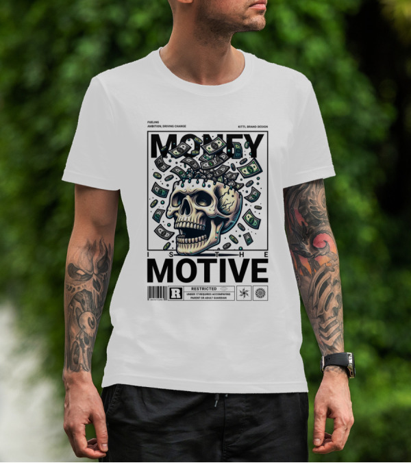 MONEY IS THE MOTIVE SKULL WITH FALLING CASH RESTRICTED T-Shirt
