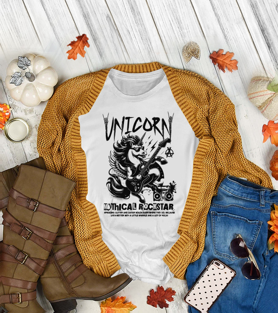 Unicorn Mythical Rockstar Spreading Glitter and Guitar Solos Sparkle Music Rock T-Shirt