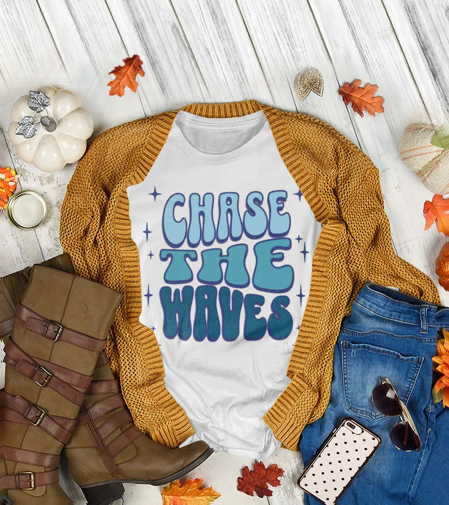 Chase The Waves Retro Font Star Accents T-Shirt