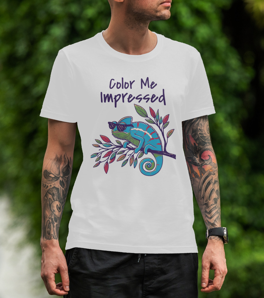 Color Me Impressed Chameleon With Sunglasses On Colorful Branch T-Shirt