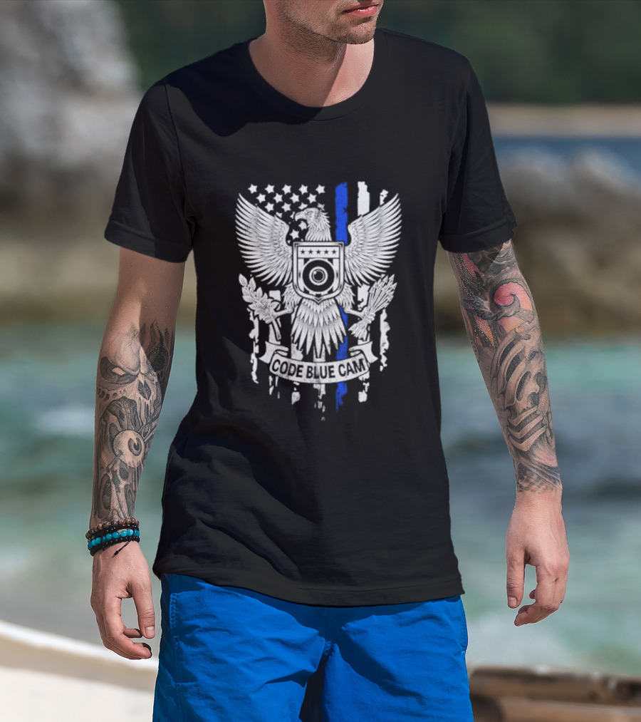 Code Blue Cam Eagle With Thin Blue Line USA Flag T-Shirt