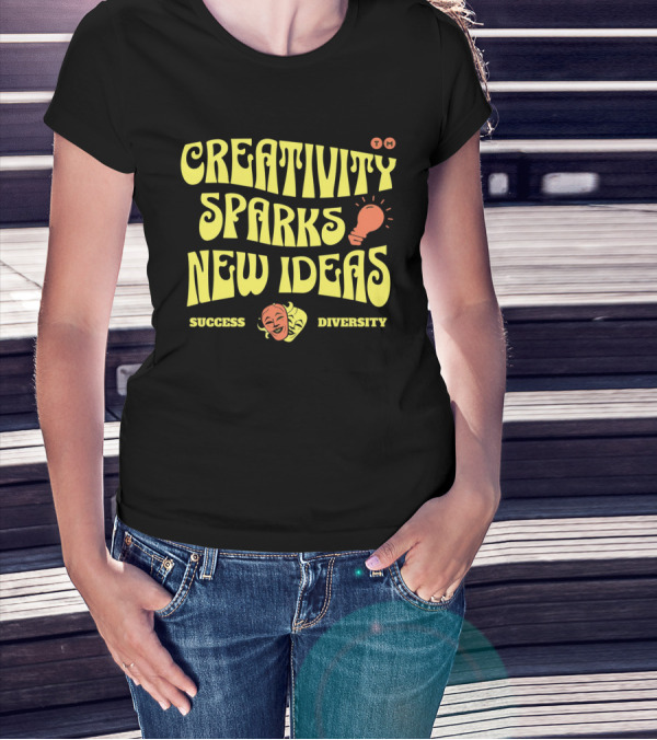 Creativity Sparks New Ideas Success Diversity Lightbulb Icon Comedy Tragedy Masks T-Shirt