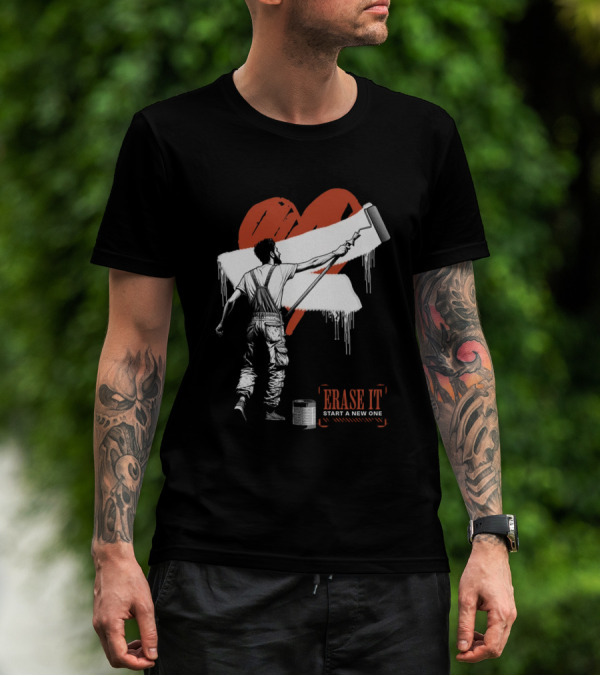 Erase It Start A New One Red Heart Paint Roller T-Shirt
