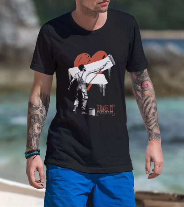 Erase It Start A New One Red Heart Paint Roller T-Shirt
