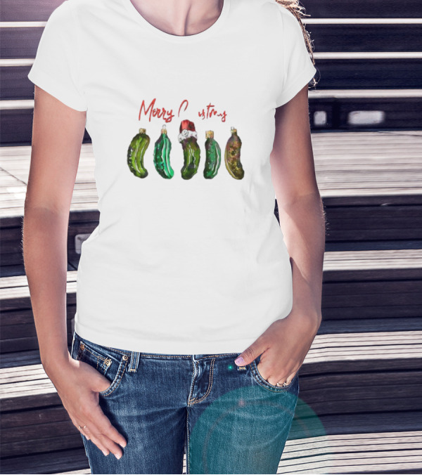 Funny Pickles Merry Christmas Santa Hat Ornaments T-Shirt