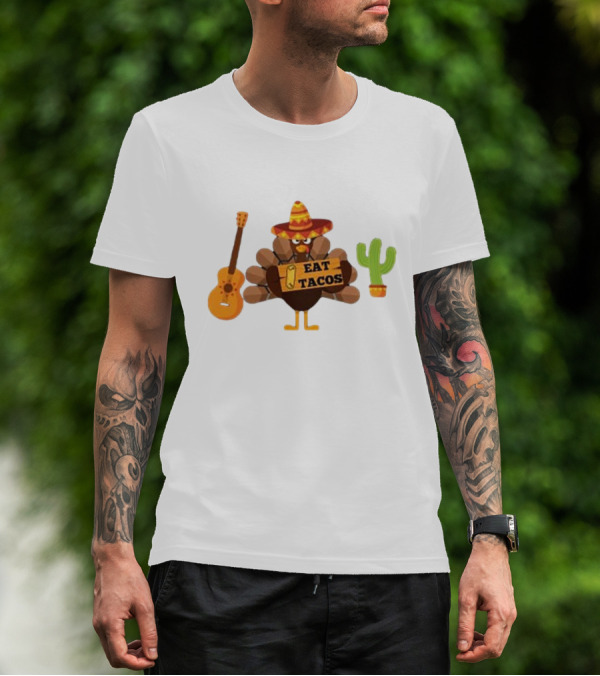 Thanksgiving Turkey Sombrero Eat Tacos Guitar Cactus T-Shirt