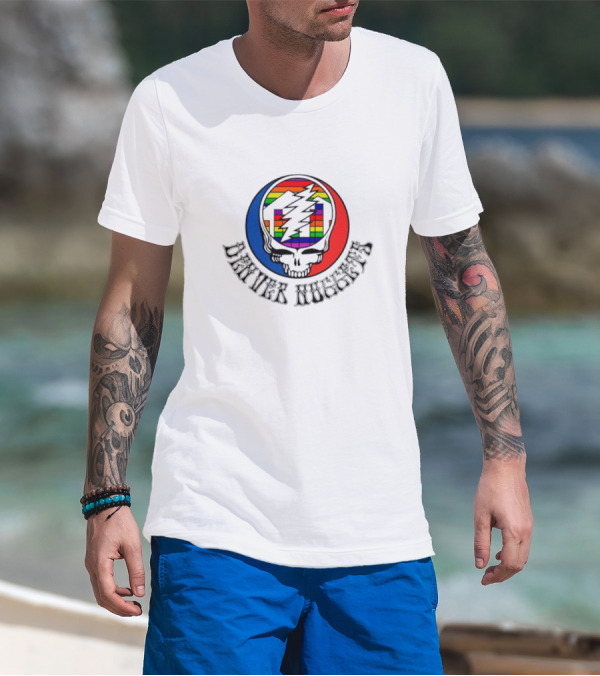 Denver Nuggets Grateful Dead Skull Rainbow Bolt T-Shirt