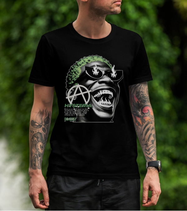 Hysteria Outcast Society Anarchy Flames Green Hair Smiling Face T-Shirt