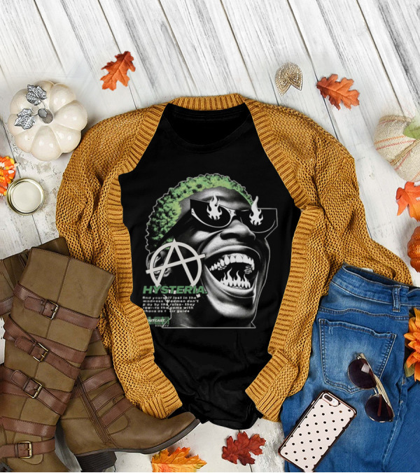 Hysteria Outcast Society Anarchy Flames Green Hair Smiling Face T-Shirt
