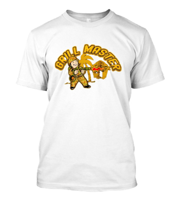 Grill Master Soldier With Palm Tree And Hut T-Shirt