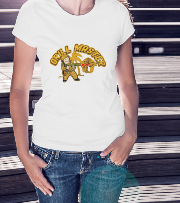 Grill Master Soldier With Palm Tree And Hut T-Shirt