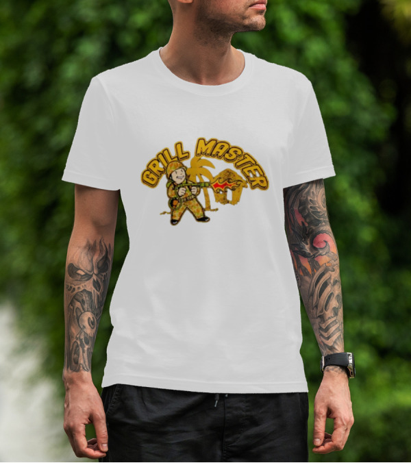 Grill Master Soldier With Palm Tree And Hut T-Shirt
