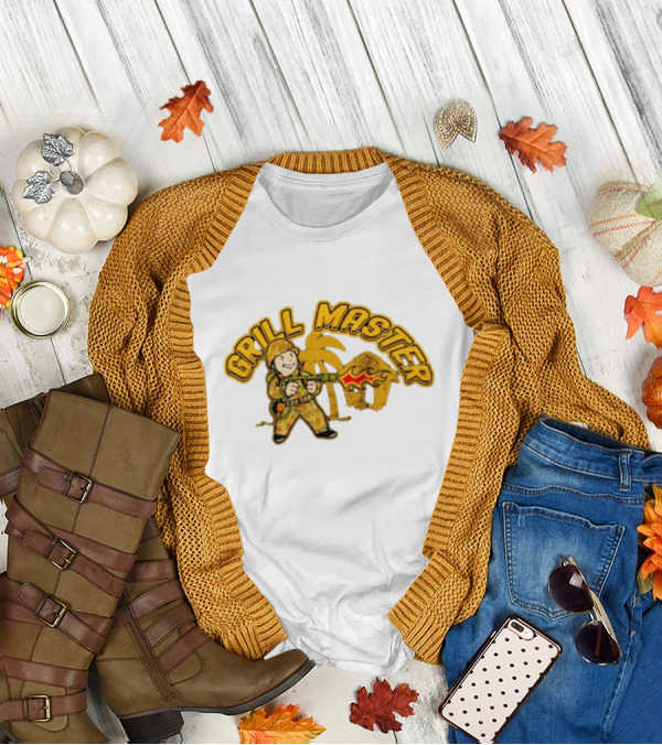 Grill Master Soldier With Palm Tree And Hut T-Shirt