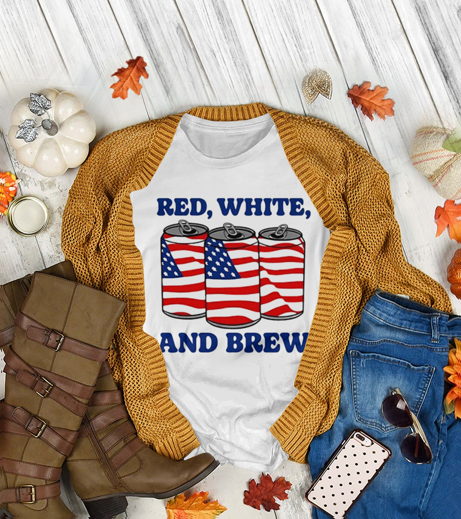 Red White and Brew American Flag Cans T-Shirt