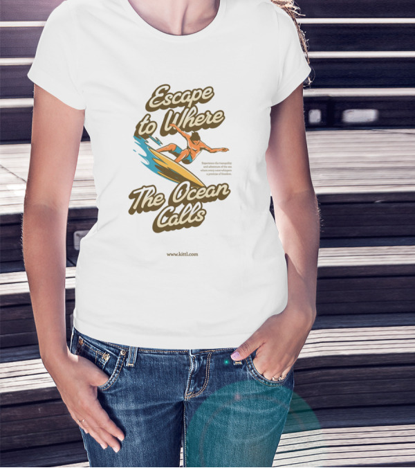Escape To Where The Ocean Calls Surfer Retro Beach T-Shirt