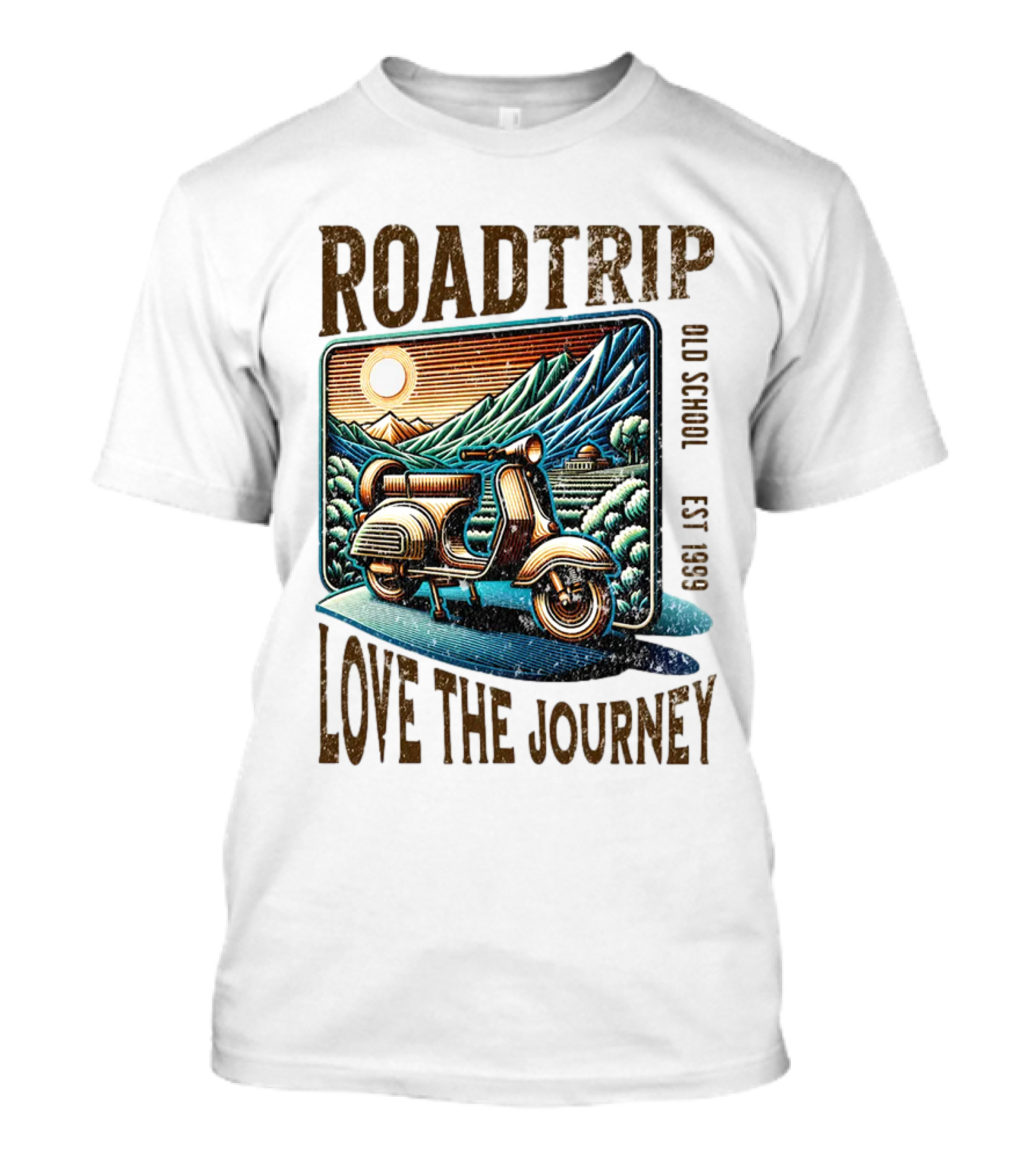 Roadtrip Love The Journey Vintage Scooter Exploring Scenic Mountains T-Shirt