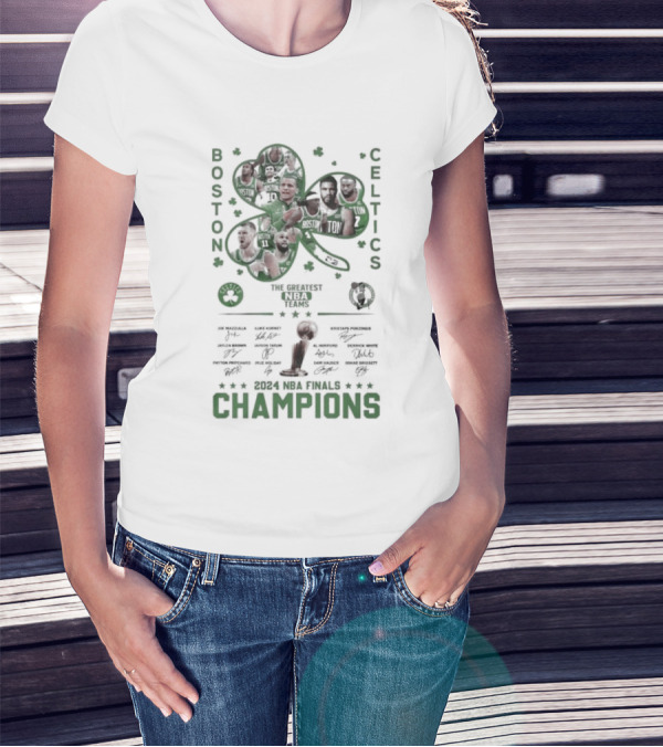 Boston Celtics 2024 NBA Finals Champions Signatures The Greatest NBA Team T-Shirt