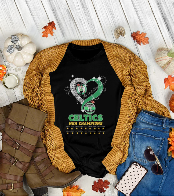 Boston Celtics Let's Go Celtics NBA Champions 1957-2024 Heart Diamond Stars T-Shirt