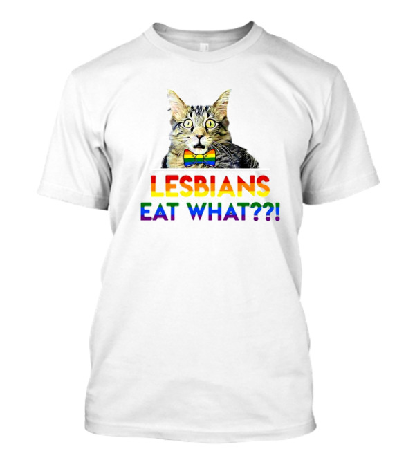 Lesbians Eat What Cat With Rainbow Bow Tie T-Shirt