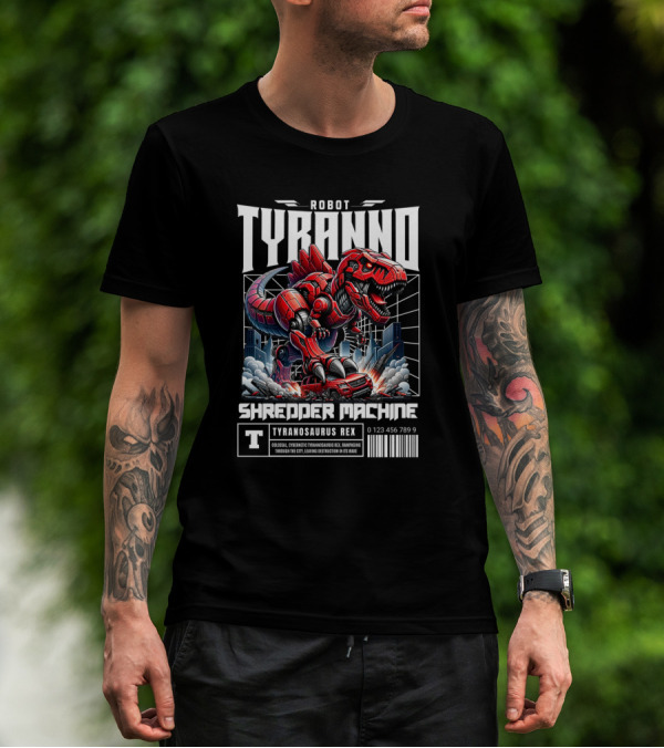 Robot Tyranno Shredder Machine Colossal Cybernetic Tyrannosaurus Rex Rampaging Through The City T-Shirt