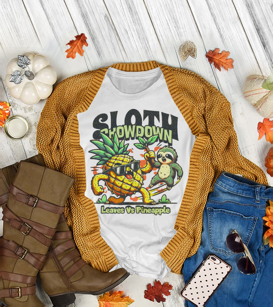 Sloth Showdown Leaves Vs Pineapple T-Shirt