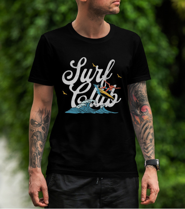Surf Club Vintage Surfing Wave With Seagulls And Surfer T-Shirt
