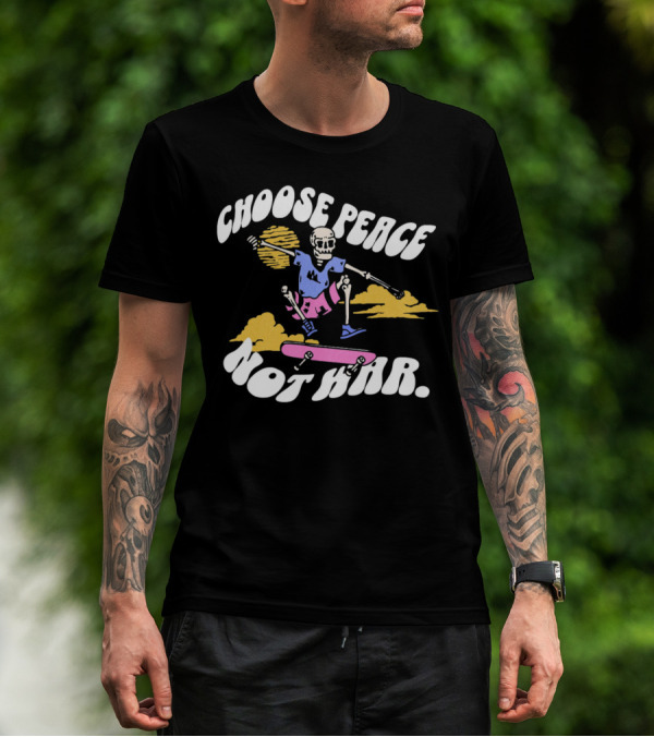 Choose Peace Not War Skeleton Skateboarding Sunset Cloud T-Shirt