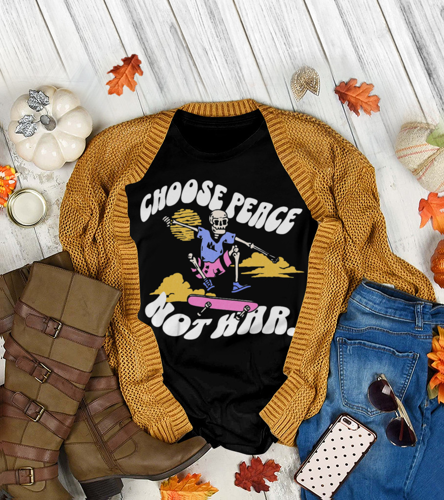 Choose Peace Not War Skeleton Skateboarding Sunset Cloud T-Shirt