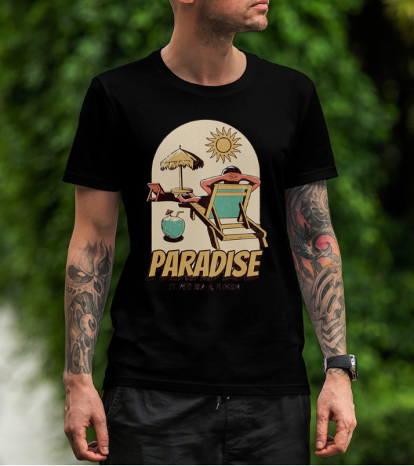 Paradise St. Pete Beach Florida Retro Sun Lounger And Cocktail Scene T-Shirt