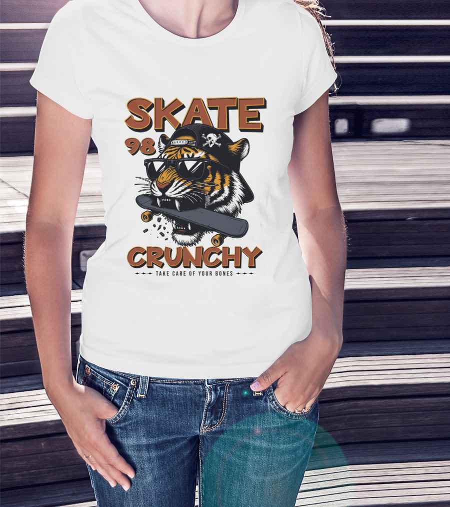 SKATE 98 CRUNCHY Tiger Take Care Of Your Bones T-Shirt