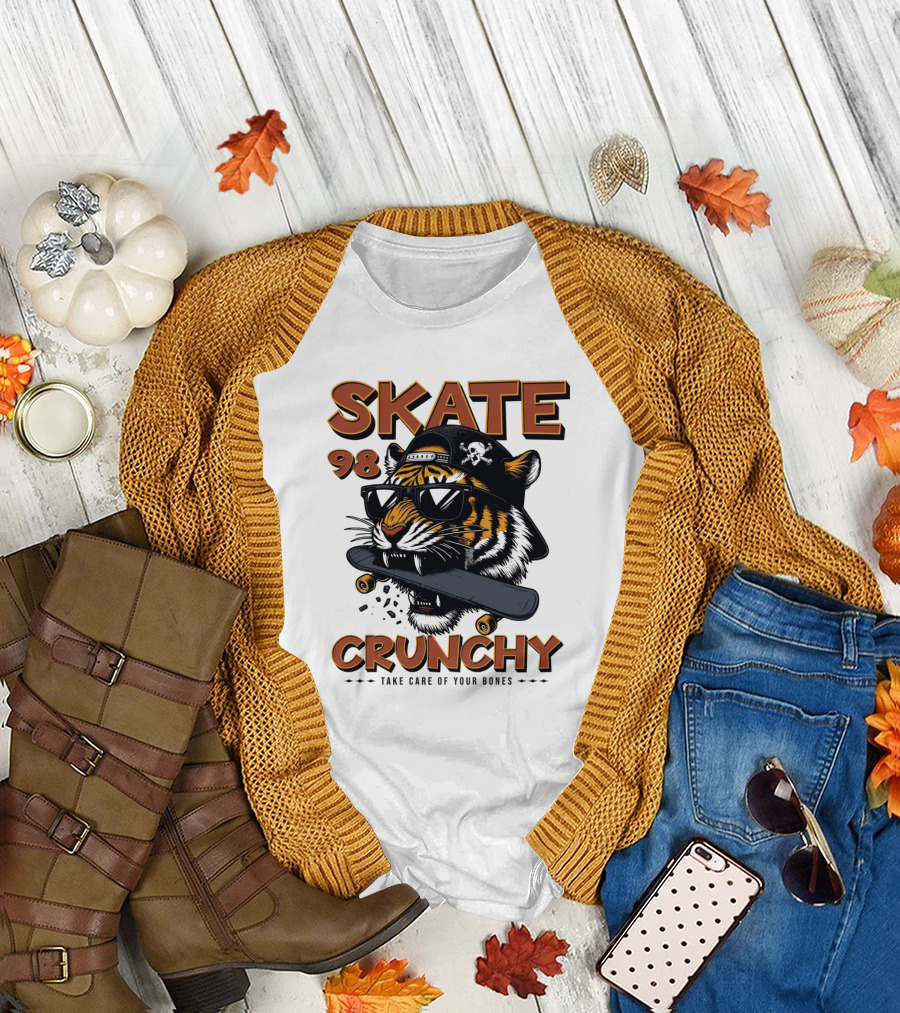 SKATE 98 CRUNCHY Tiger Take Care Of Your Bones T-Shirt