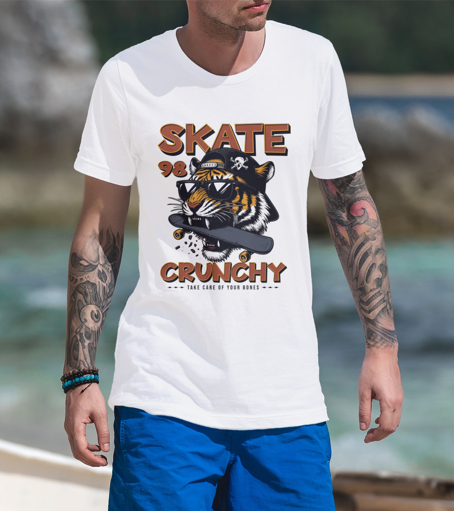 SKATE 98 CRUNCHY Tiger Take Care Of Your Bones T-Shirt