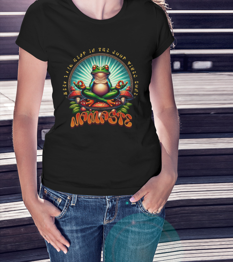 Namaste Frog Meditating On Mushrooms With Psychedelic Vibes T-Shirt