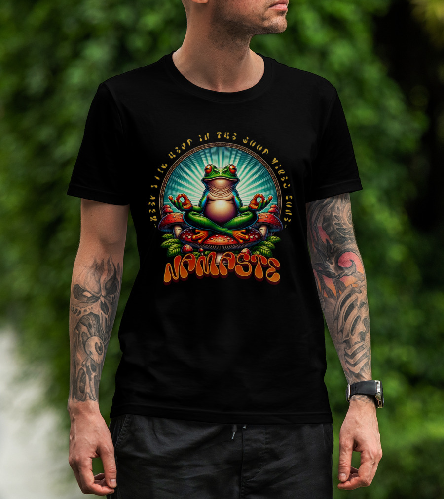 Namaste Frog Meditating On Mushrooms With Psychedelic Vibes T-Shirt