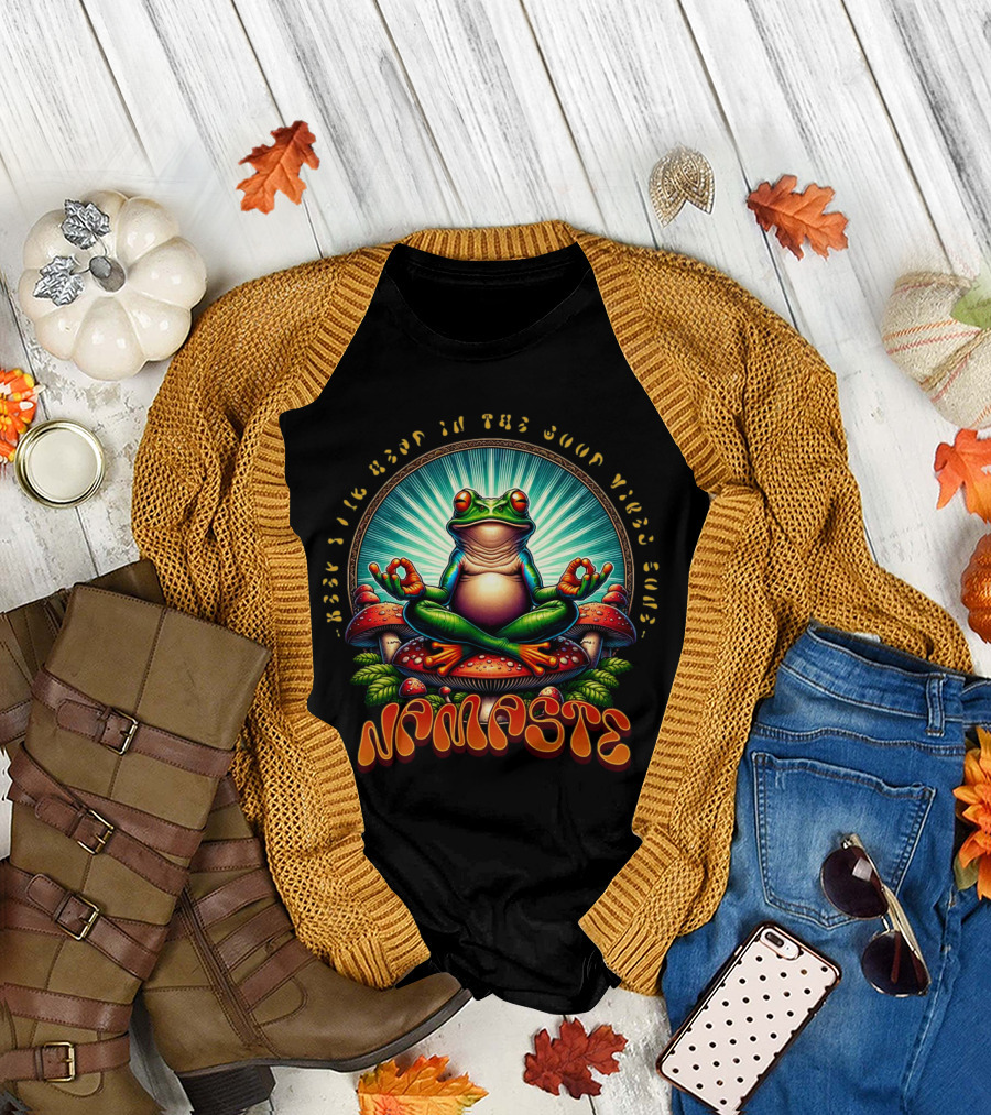 Namaste Frog Meditating On Mushrooms With Psychedelic Vibes T-Shirt