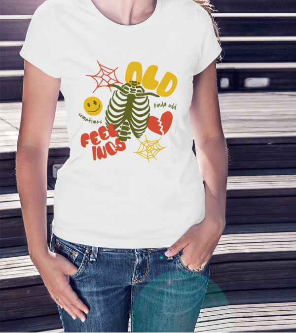 Old Feelings Sometimes Kinda Odd Broken Heart And Smiley Skeleton With Webs T-Shirt