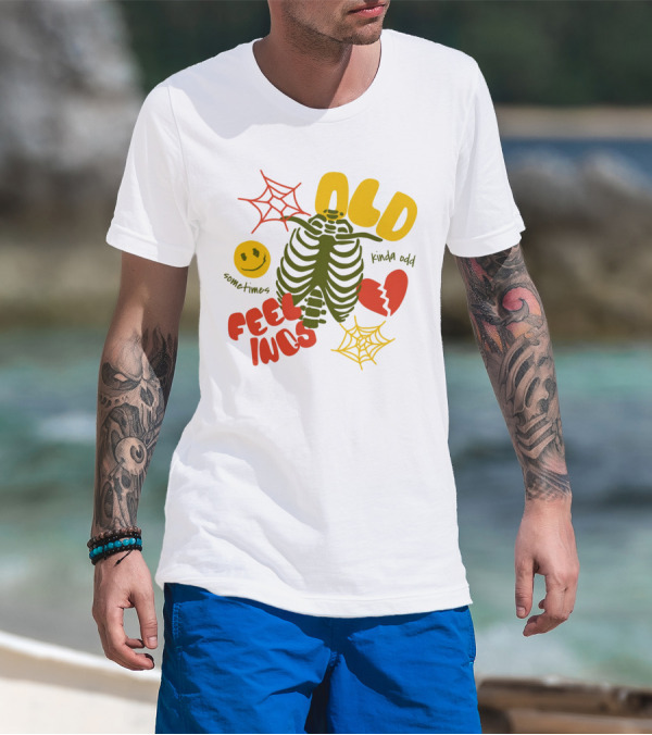 Old Feelings Sometimes Kinda Odd Broken Heart And Smiley Skeleton With Webs T-Shirt