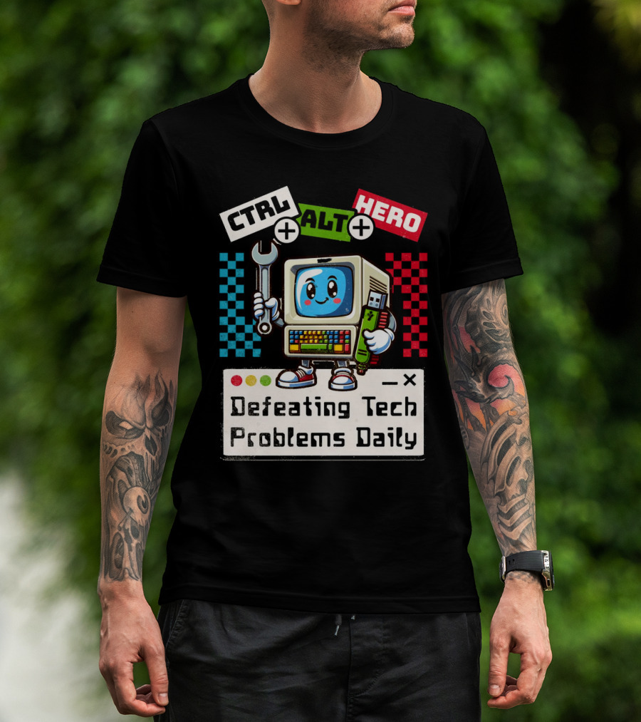 CTRL ALT HERO Retro Computer Defeating Tech Problems Daily T-Shirt