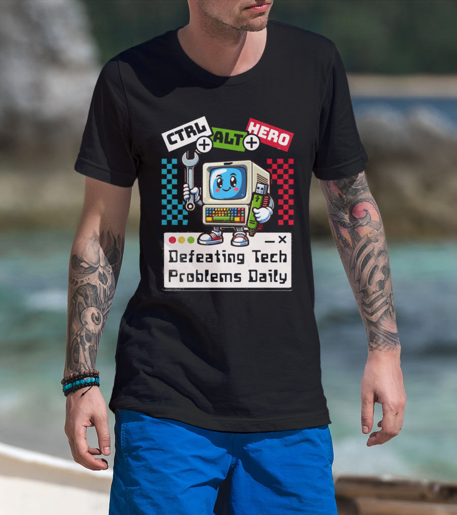 CTRL ALT HERO Retro Computer Defeating Tech Problems Daily T-Shirt