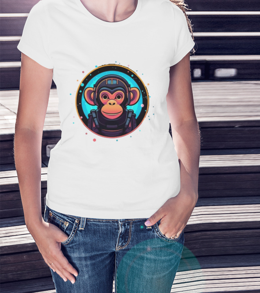 Neon Space Monkey Astronaut Galaxy Explorer T-Shirt