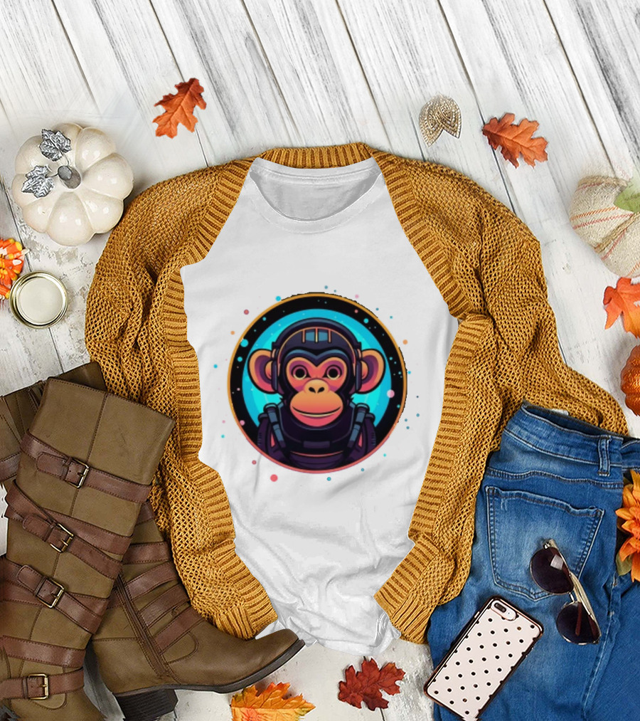 Neon Space Monkey Astronaut Galaxy Explorer T-Shirt