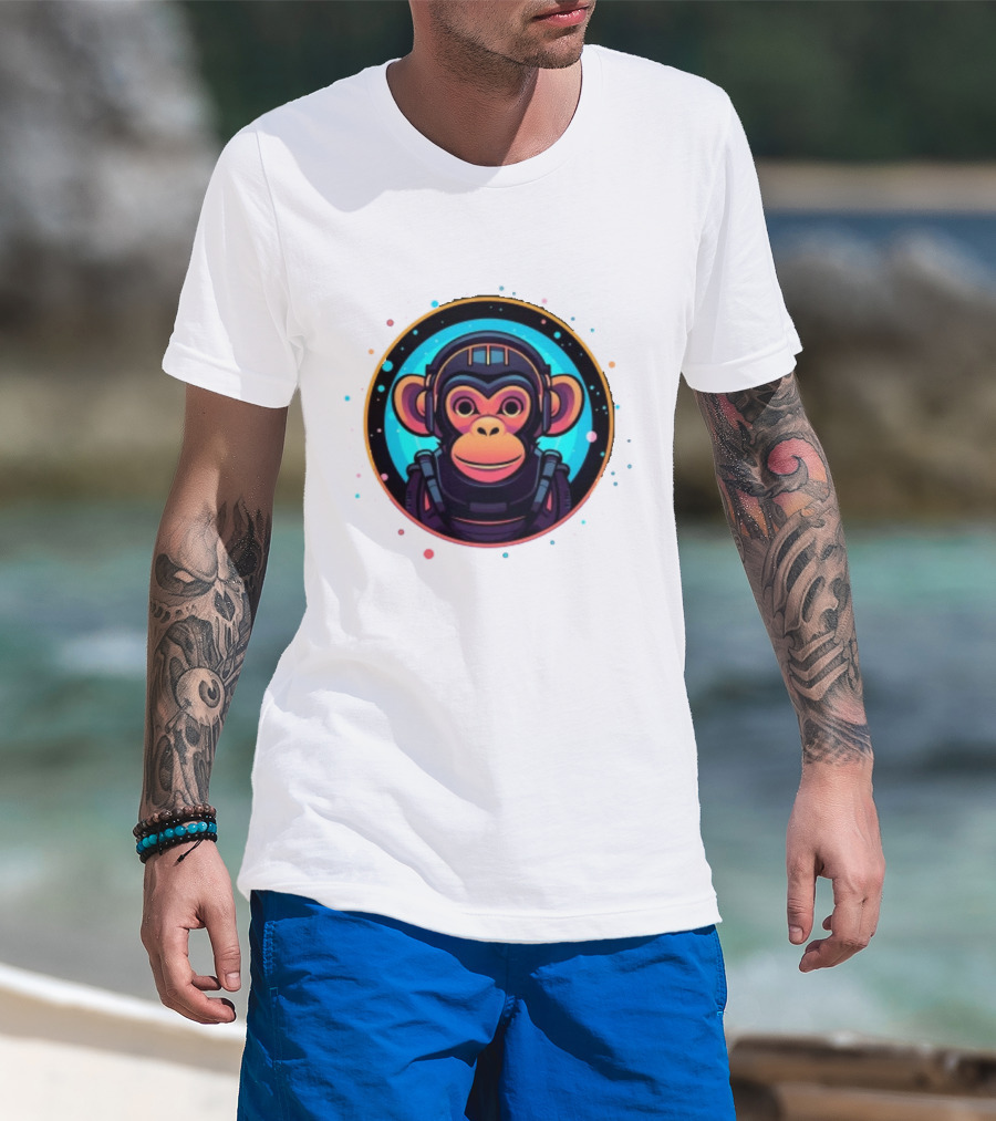 Neon Space Monkey Astronaut Galaxy Explorer T-Shirt