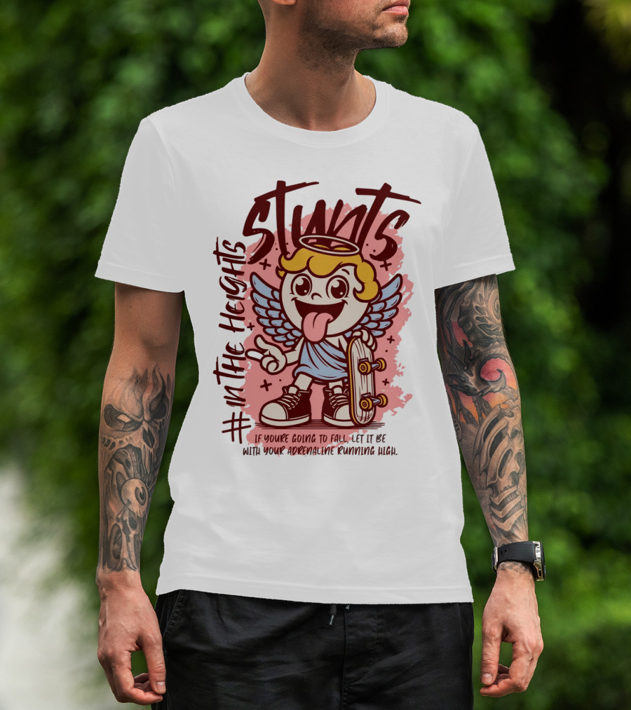 Stunts In The Heights Angel Skateboarder Adrenaline Rushing T-Shirt