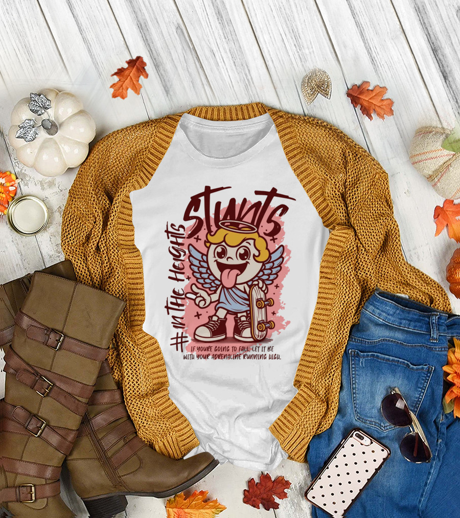 Stunts In The Heights Angel Skateboarder Adrenaline Rushing T-Shirt